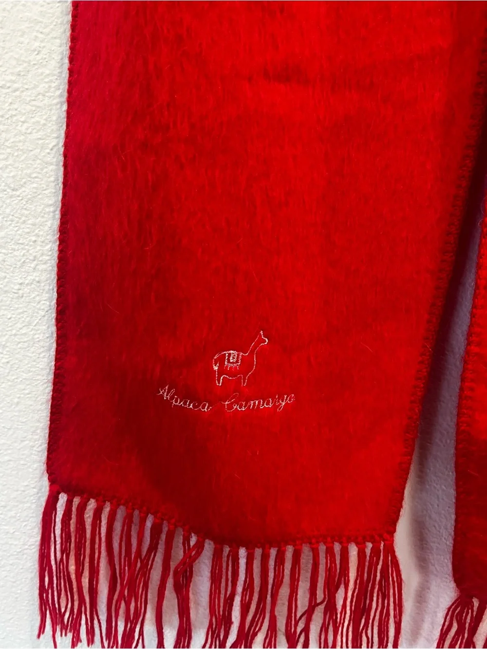 Alpaca Camargo Red Scarf Fringed Soft Embroidered